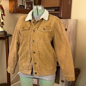 Vintage Y2K Faded Grunge Tan Cotton Corduroy Jacket Sherpa workwear Streetwear